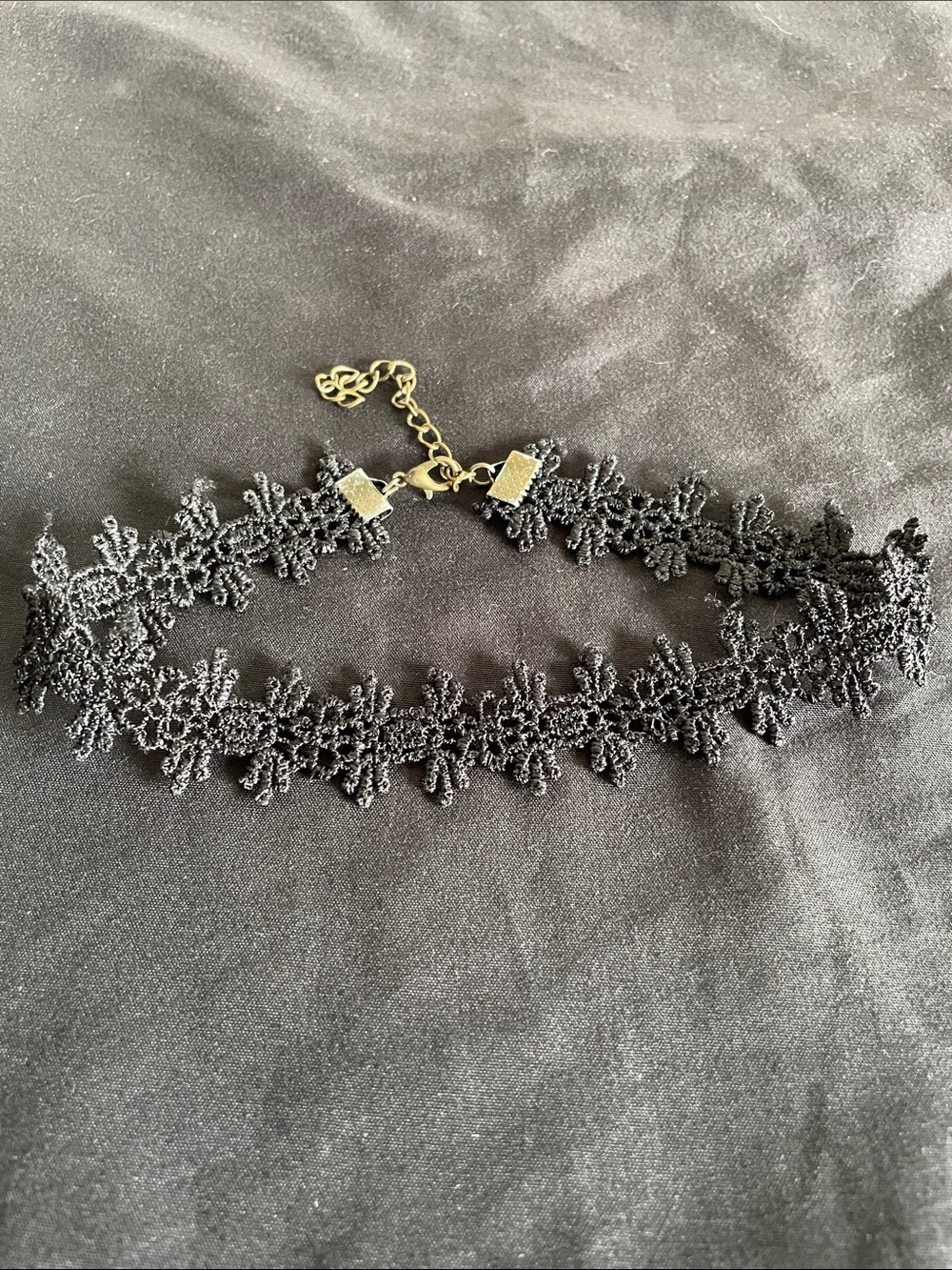 Black Floral Lace Choker Necklace with Gold-Tone Hardware